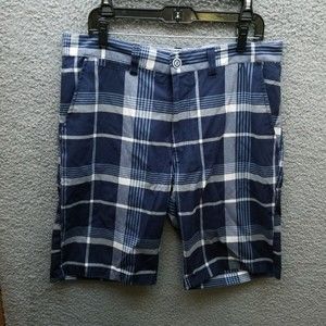 Islandia Men's 36 Plaid Blue Chino Shorts 36.25" 10" 12.5"